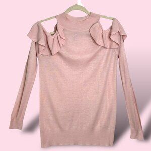 Alya Cold Shoulder Ruffle Soft Pink Sweater-Feels Like Cashmere - Size‎ Medium